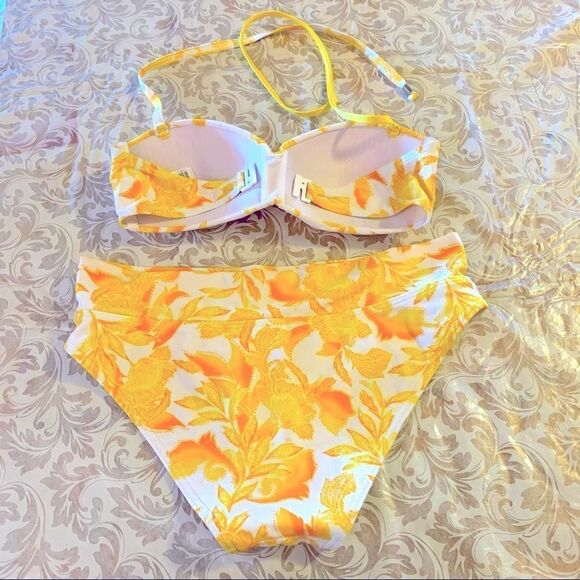 The Collection Debenhams Swimsuit Bikini Yellow White Padded Lined Size 10 - Picture 4 of 5